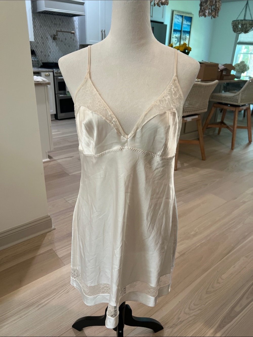 Victoria's Secret Ivory Lace-Trim Satin Chemise